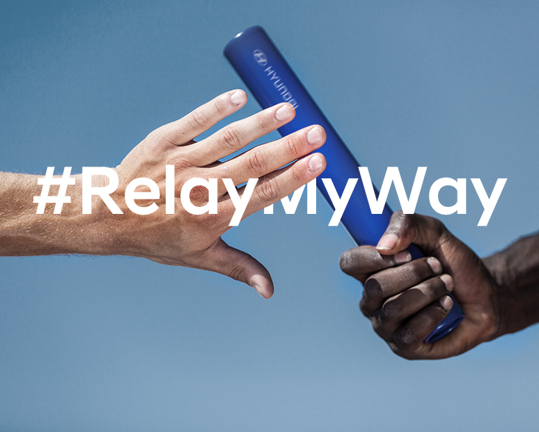 Hyundai Motors Group branding CSUV on off-line campaign: 2 hands for baton pass #Relay My Way