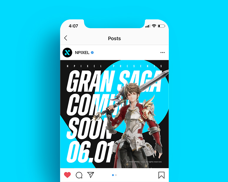 Npixel CI Renewal by brand experience, integrated marketing agency_instagram mockup game character on the background of the skyblue color.