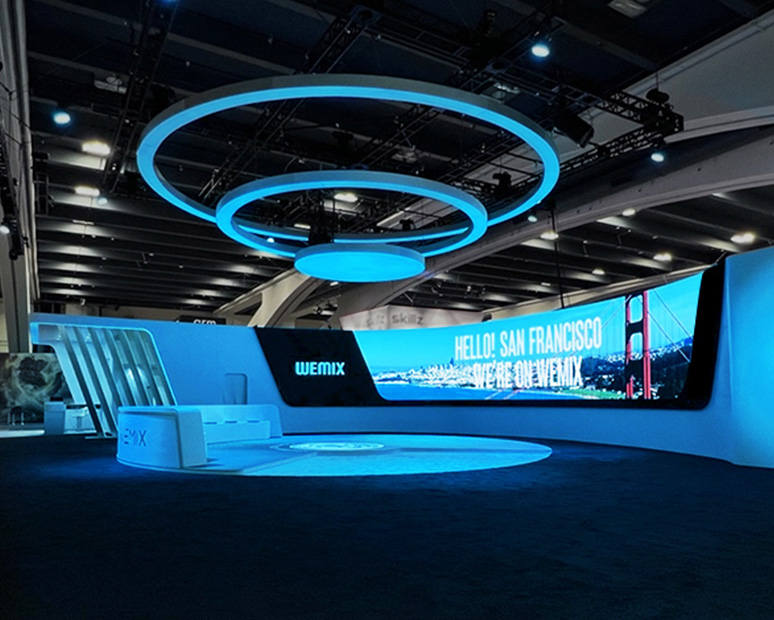 Wemade GDC conference blue light and round style booth design