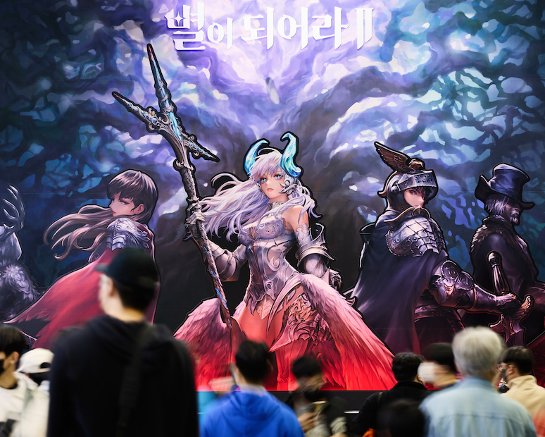 G-STAR global game exhibition ASTRA : Knights of Veda main characters printed booth design